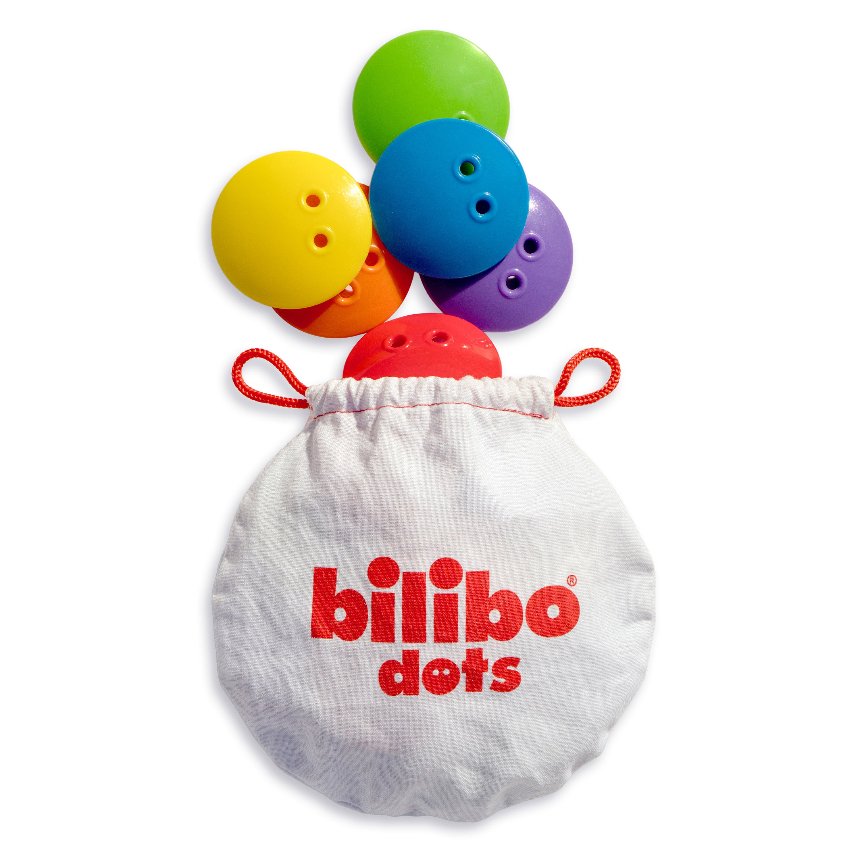 Bilibo Dots rainbow set with cotton drawstring pouch – 36 colorful HD-PE counters by MOLUK