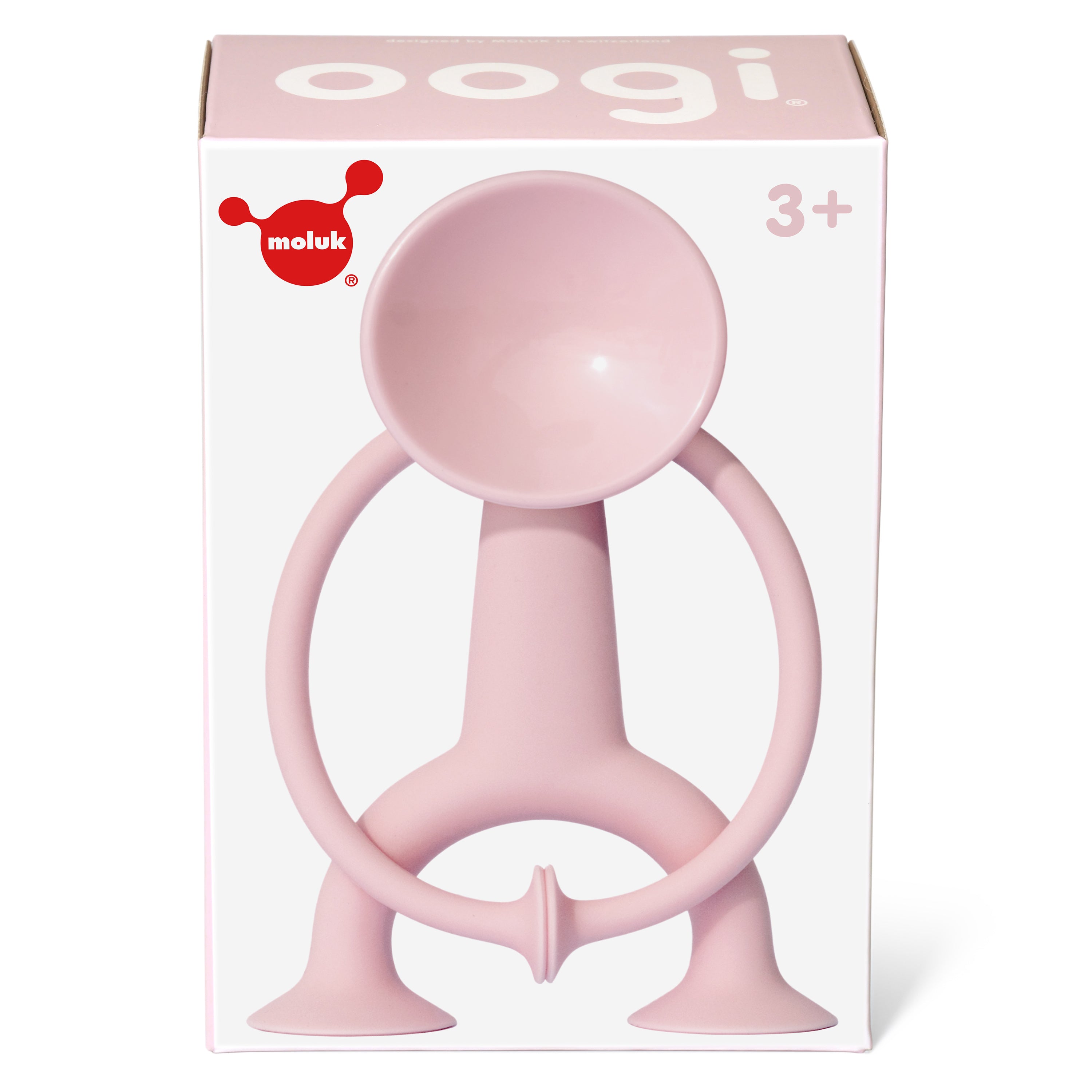 Baby Pink Oogi suction cup fidget figure by MOLUK in its gift box with a 3+ age recommendation.