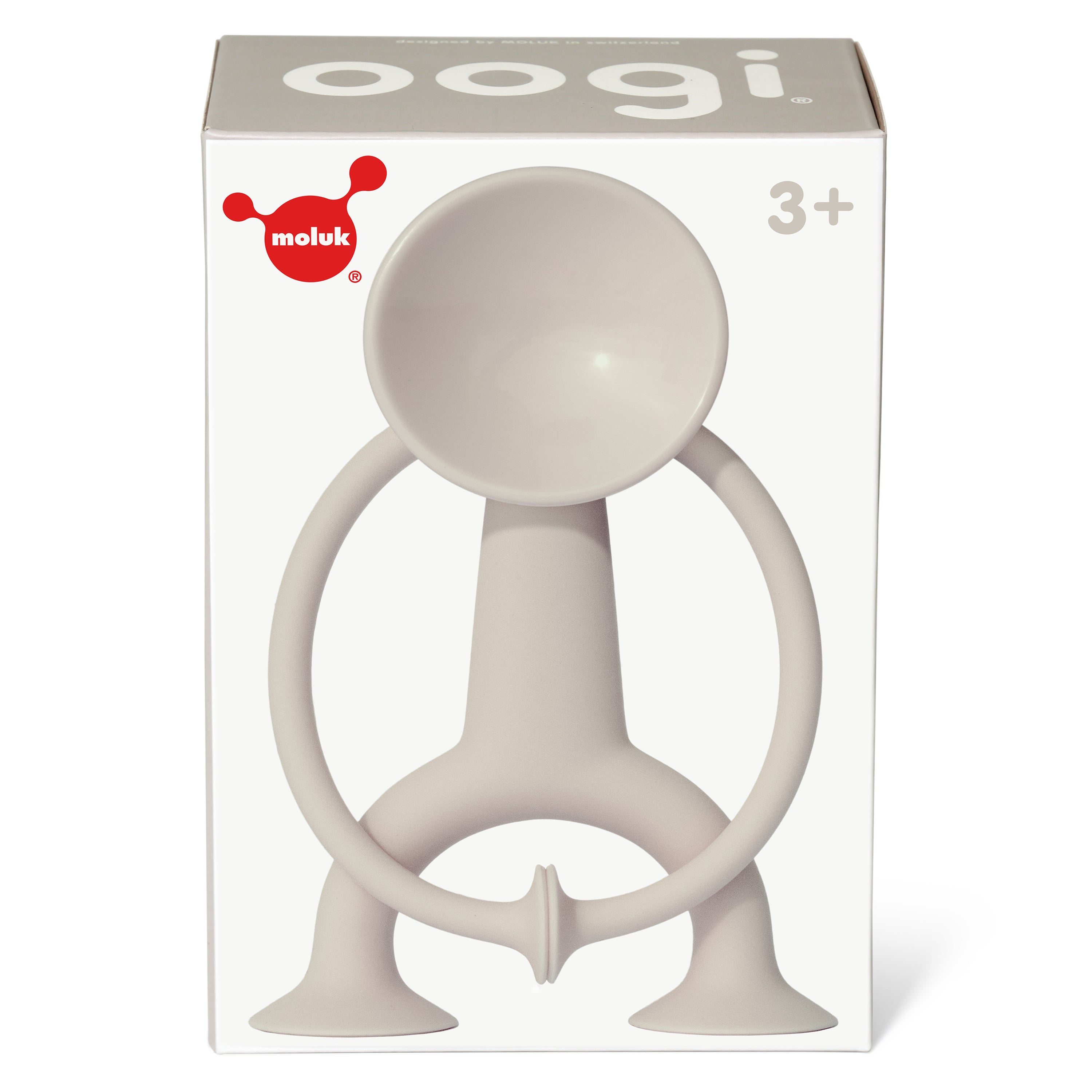 Beige Oogi suction cup fidget figure by MOLUK in its gift box with a 3+ age recommendation.
