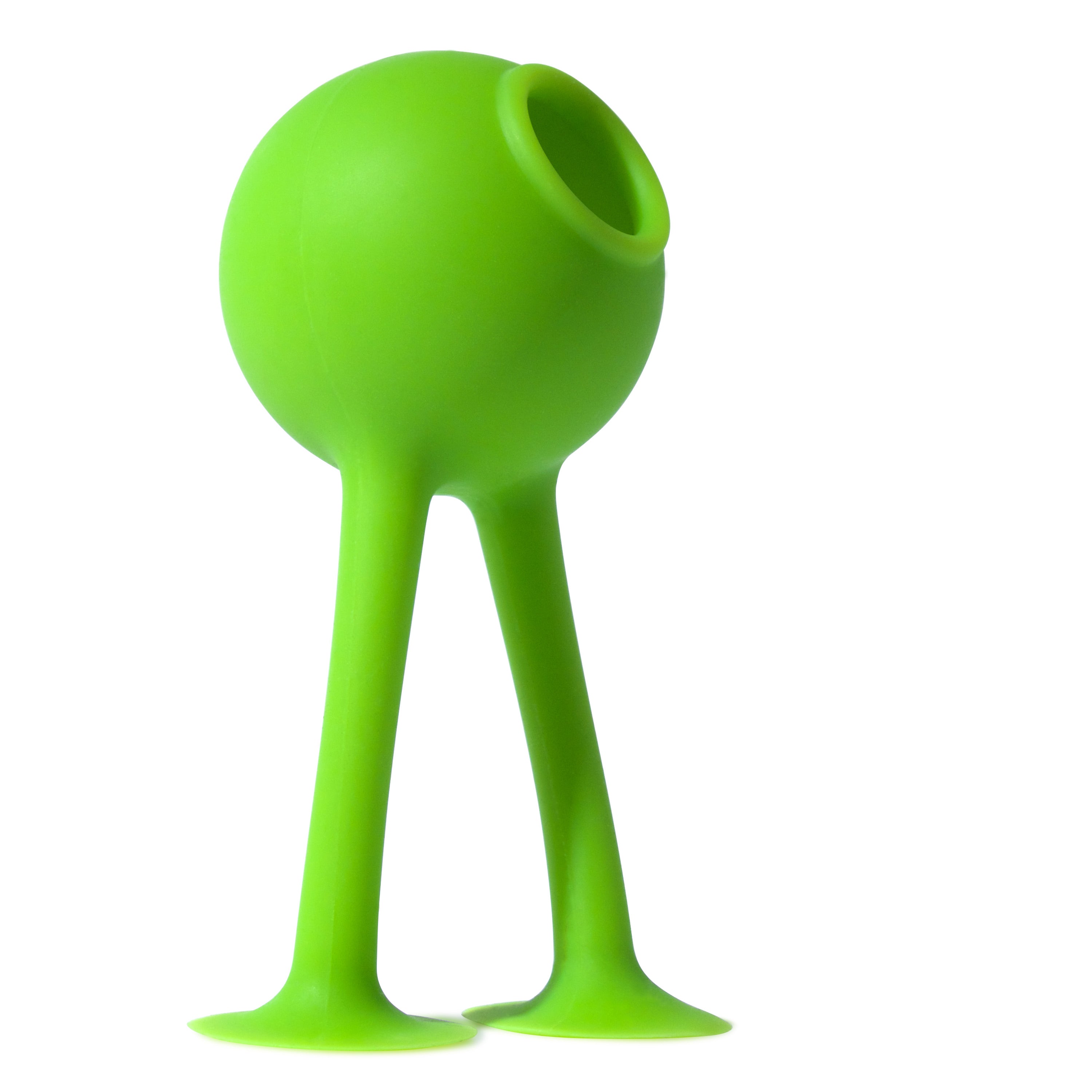 Green Oogi Bongo suction cup silicone toy by MOLUK shown from the side.