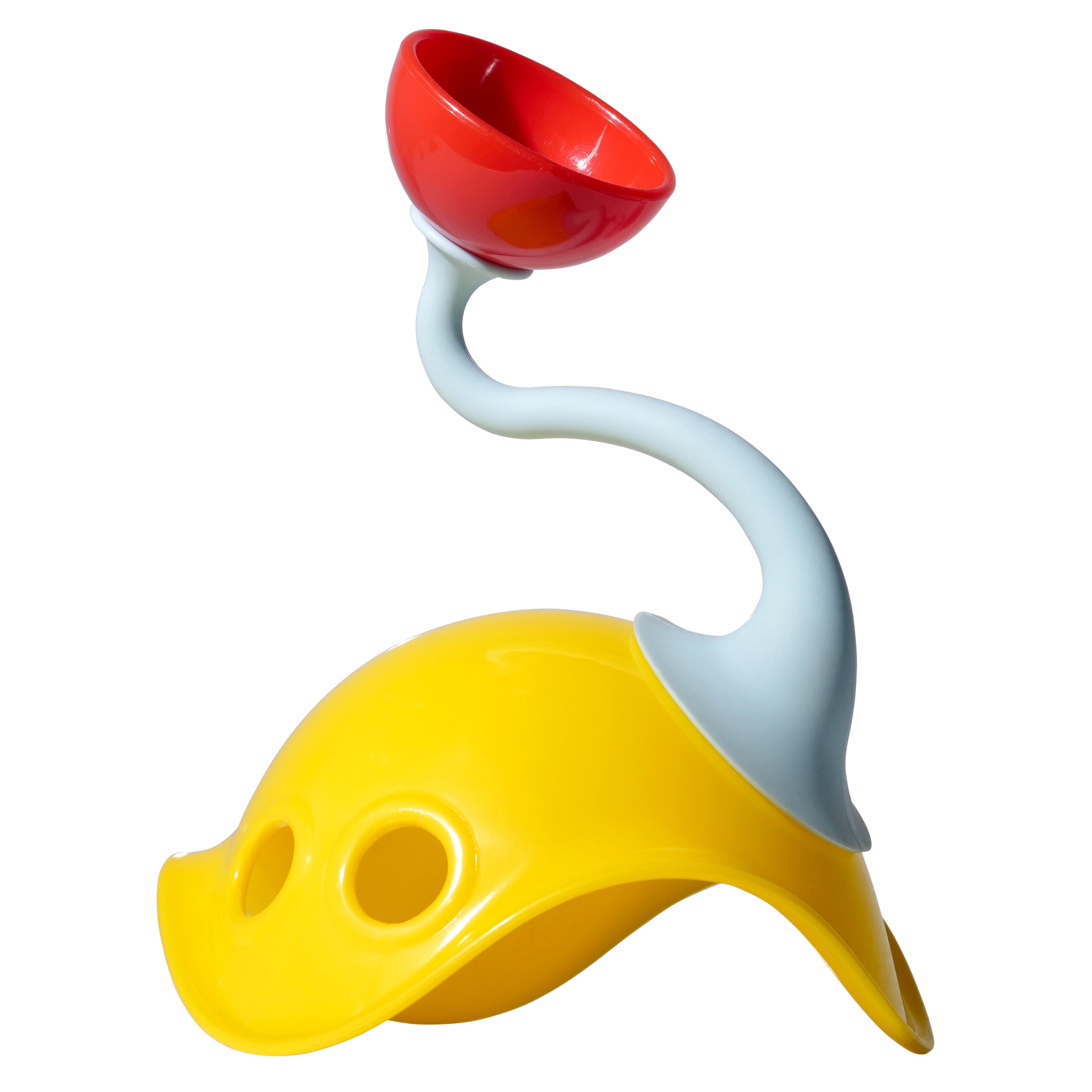 Oogifant by MOLUK, a light blue silicone elephant trunk accessory attached to a yellow Bilibo Mini and red Nello piece.