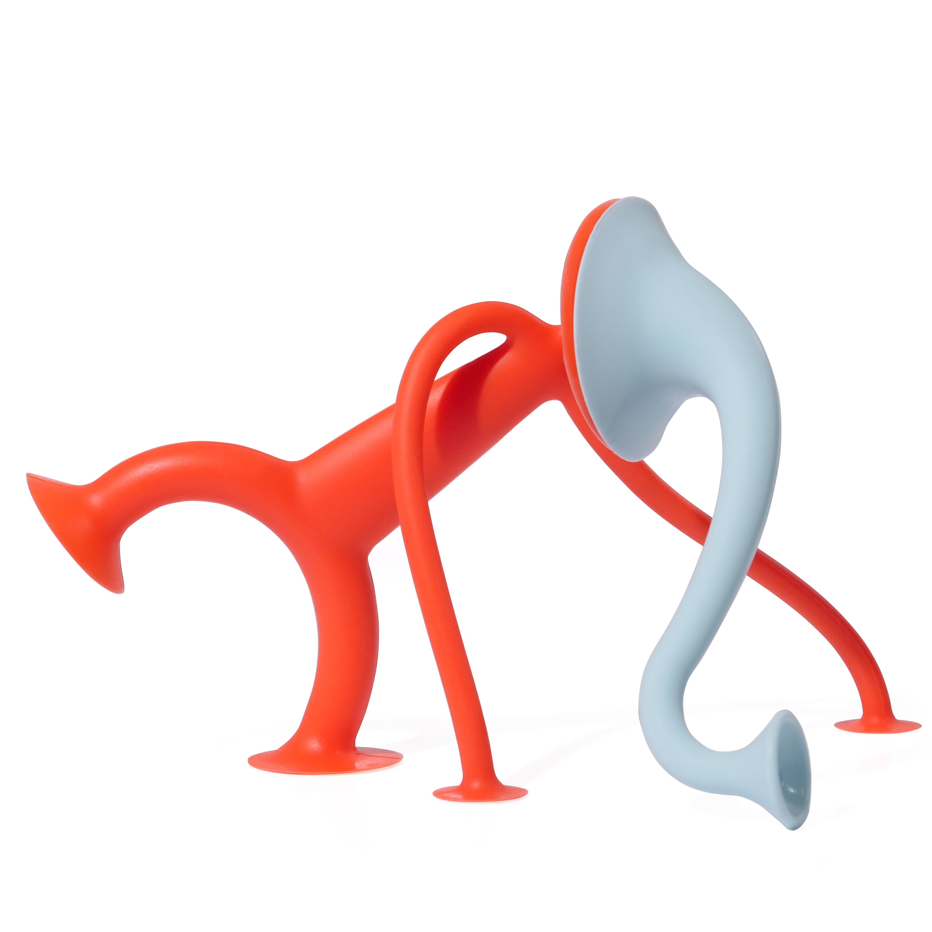 Oogifant by MOLUK, a light blue silicone elephant trunk accessory attached to a red Oogi figure with suction cups for imaginative play.