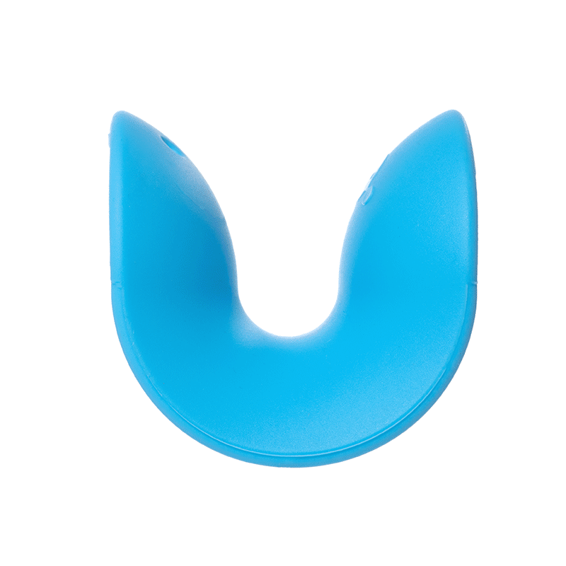 A blue Ulu teething and wobble toy by MOLUK rotating