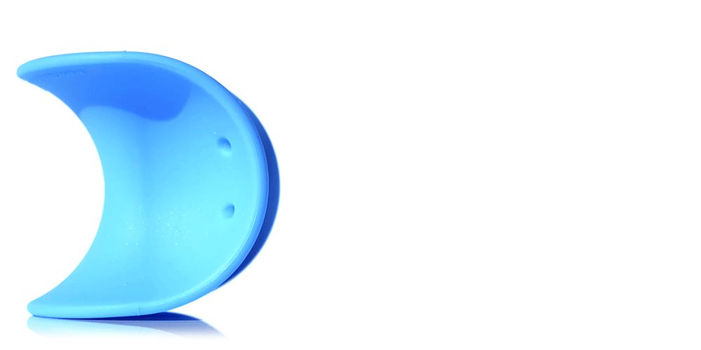 Blue Ulu silicone wobble toy shown rocking back and forth but never rolling away.