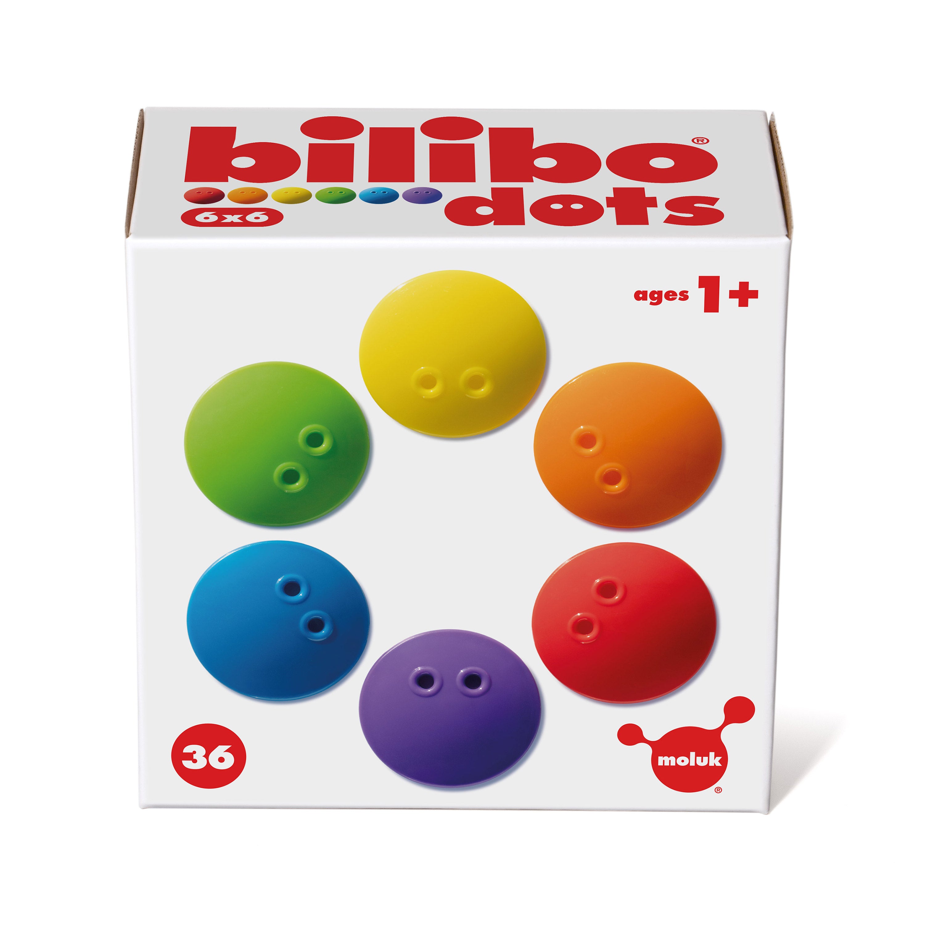 Bilibo Dots gift box packaging – 36 colorful counters for ages 1+ by MOLUK