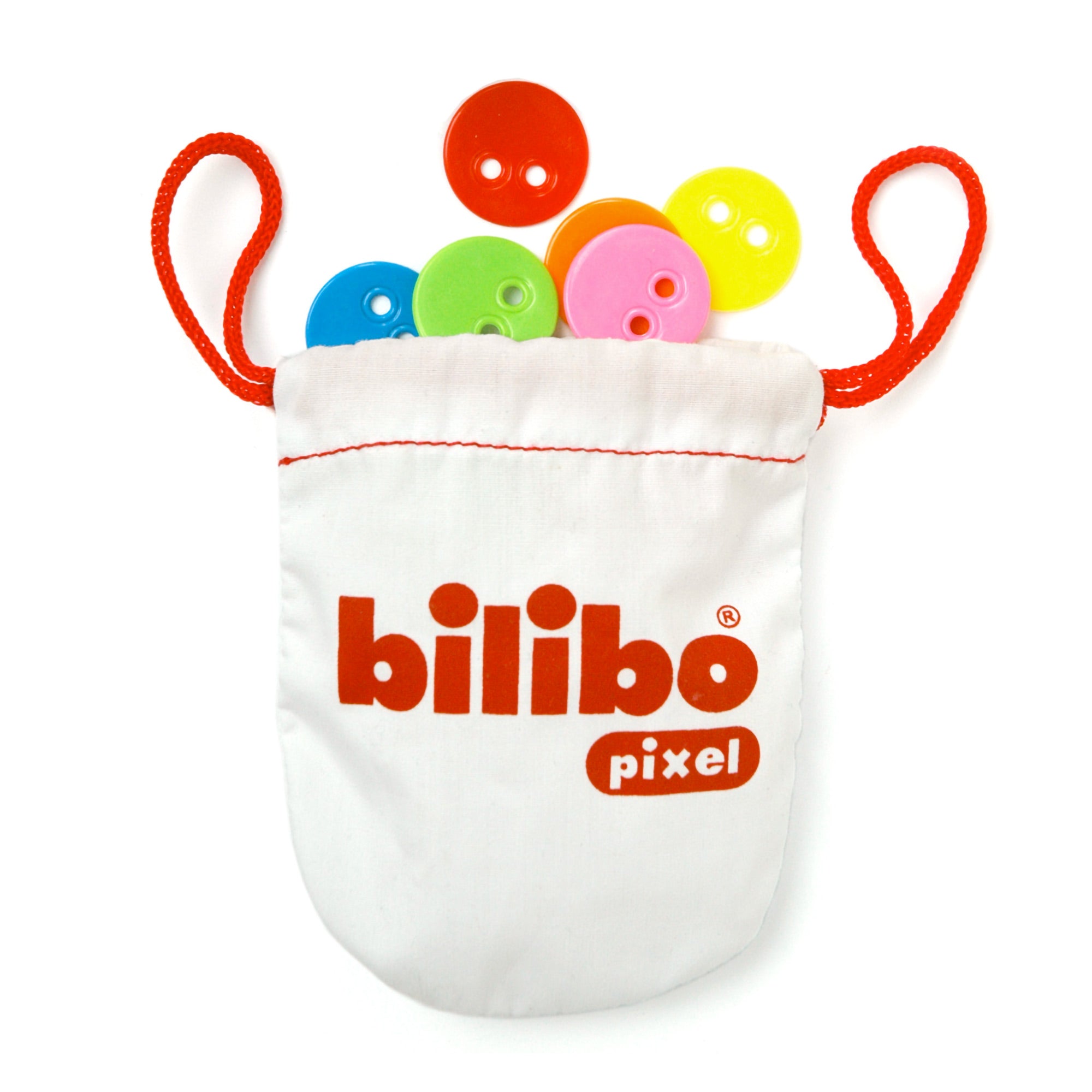 White pouch to store the colorful Pixel chips of the Bilibo Game Box by MOLUK.