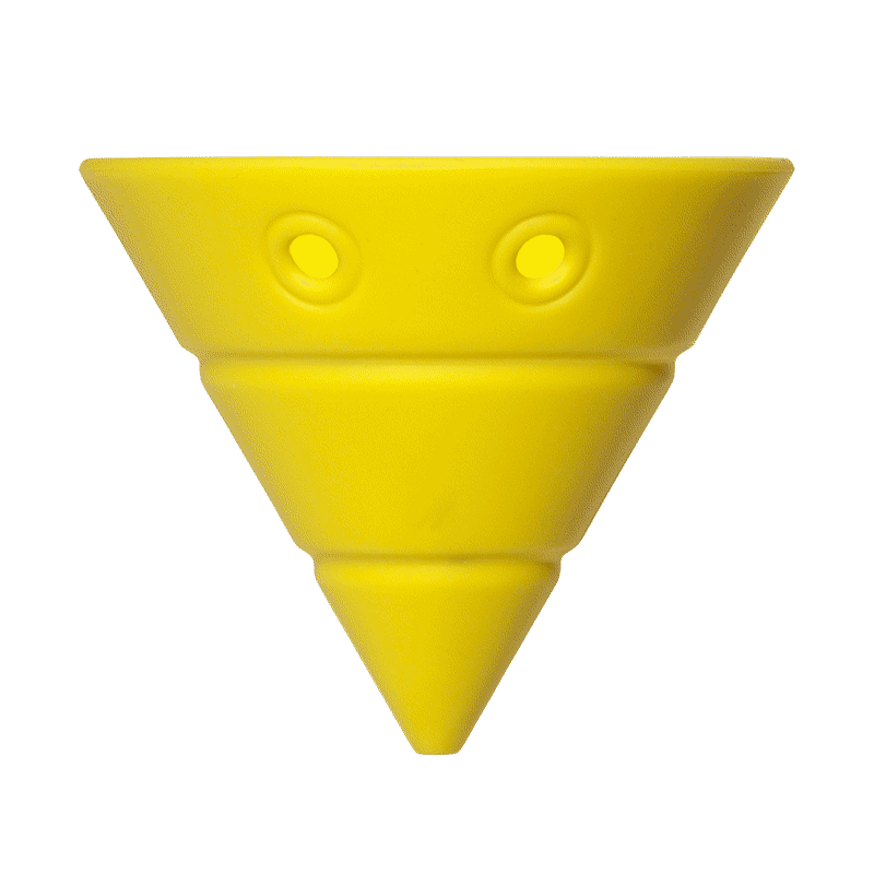 Yellow Hix fidget and construction cone by MOLUK folding and  transforming into different shapes.