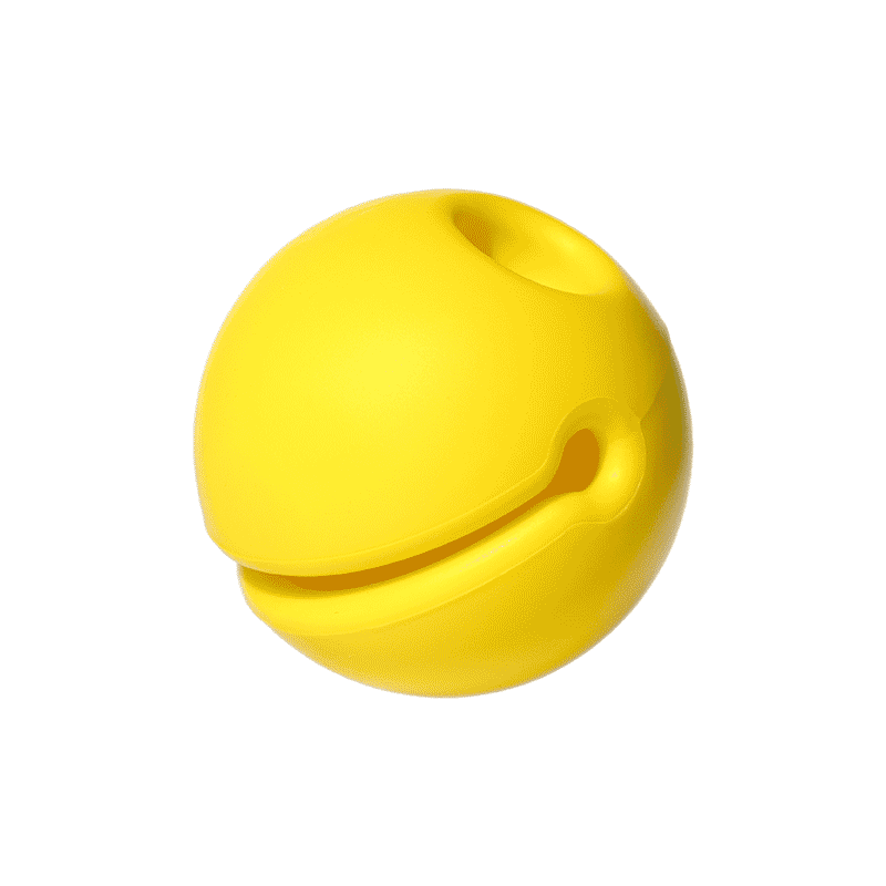 Yellow Mox silicone sensory & fidget ball by MOLUK, opening its mouth when squeezed for playful interaction.