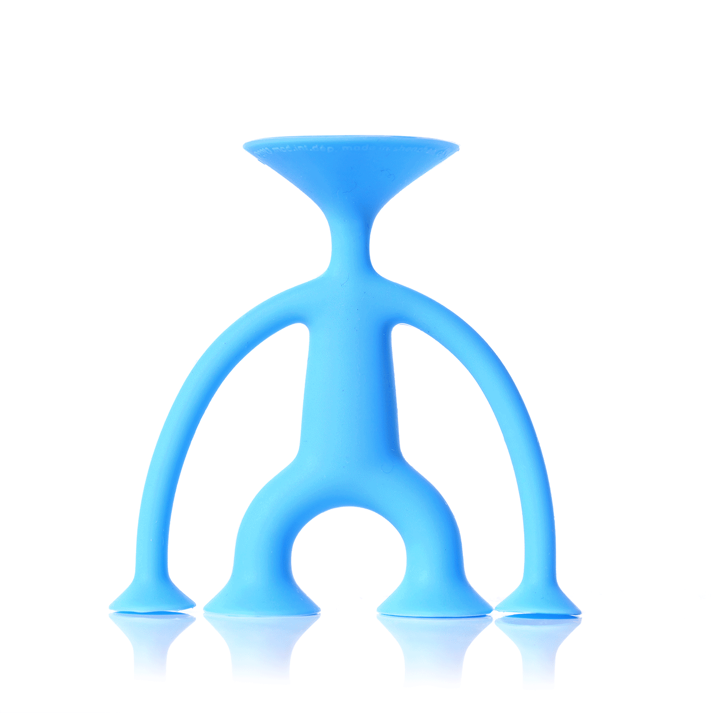 Blue Oogi Junior suction cup figure by MOLUK shown in different expressive poses.