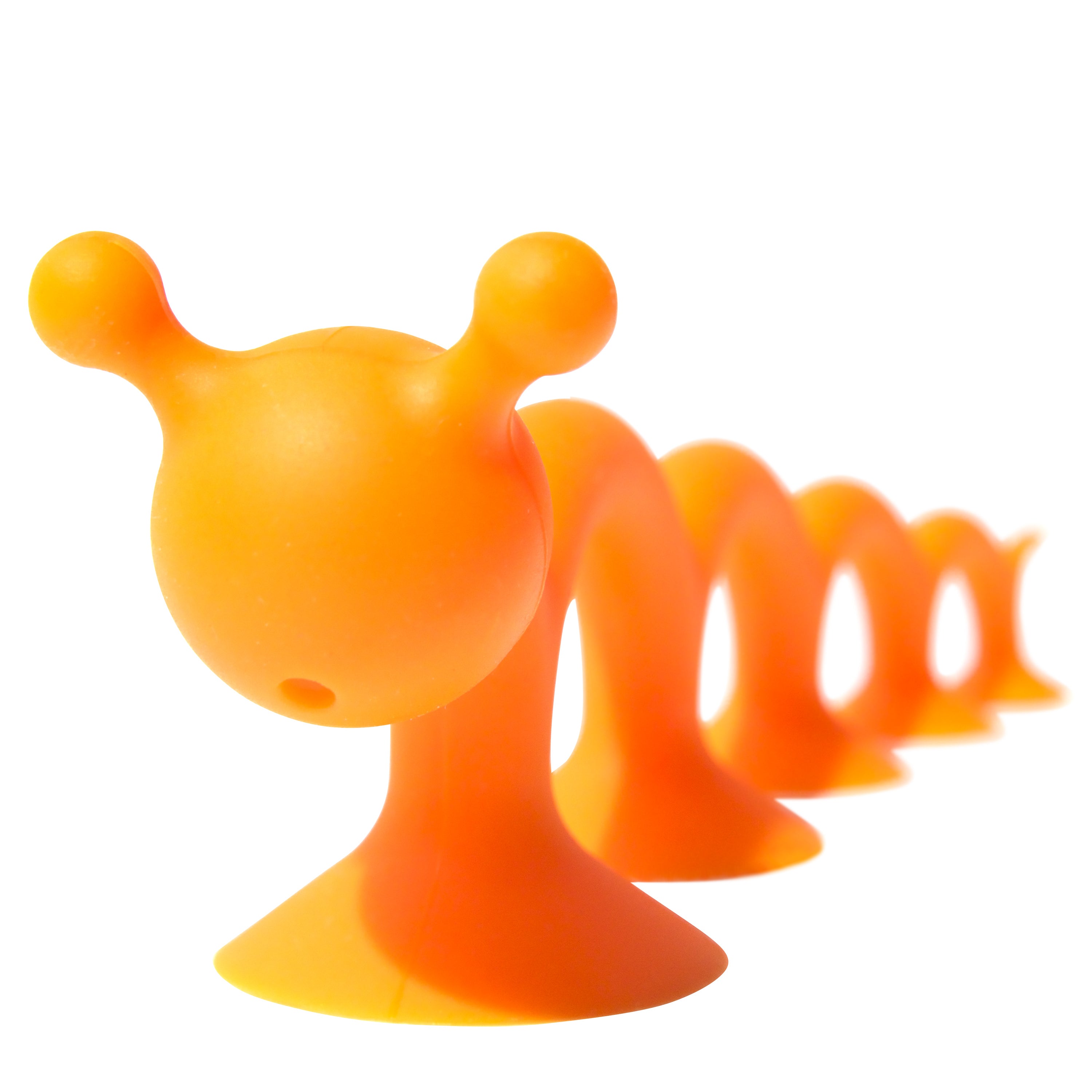 Oogi Pilla by MOLUK, an orange silicone suction cup creature as fidget and sensory toy.