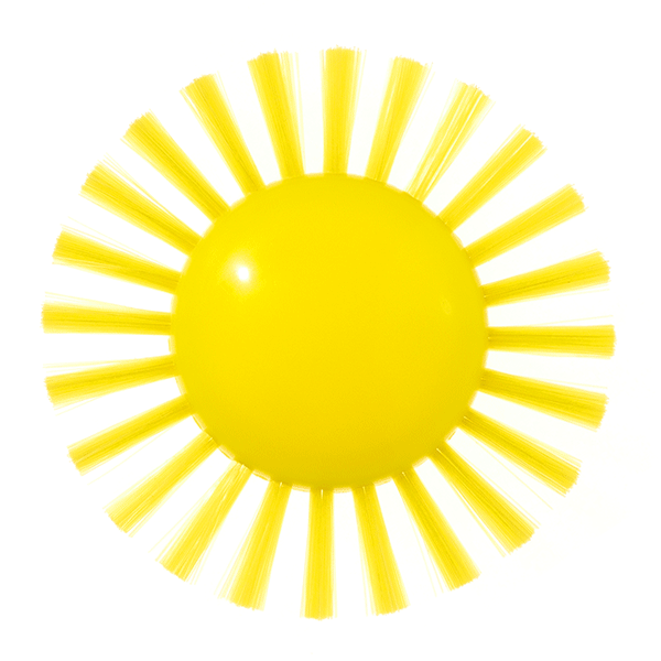 Yellow Plui Brush Sunny sensory toy by MOLUK shown spinning.